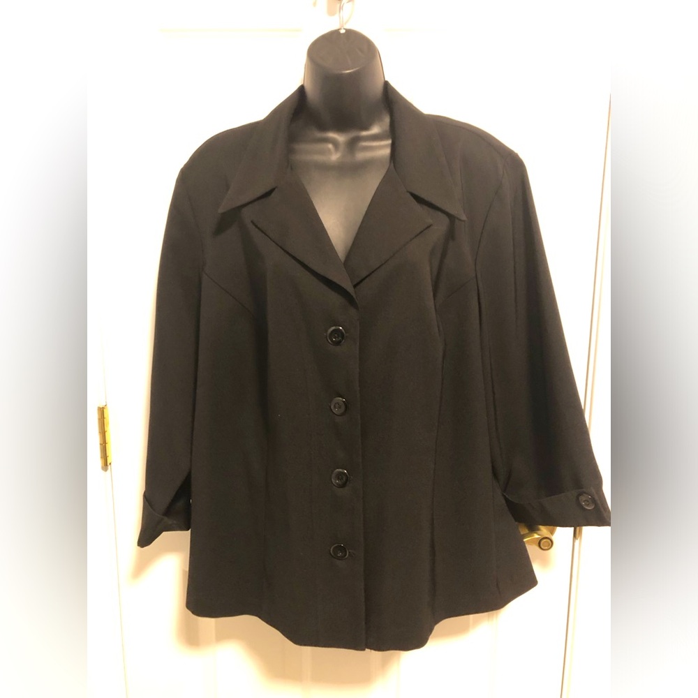 Dress Barn 18/20 black button down jacket. 3/4 sleeves. Lined.